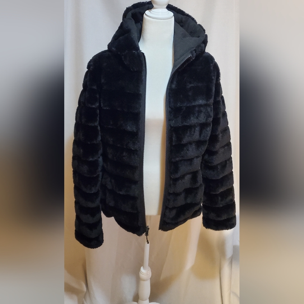Women's Black Faux Fur Jacket- Reversible